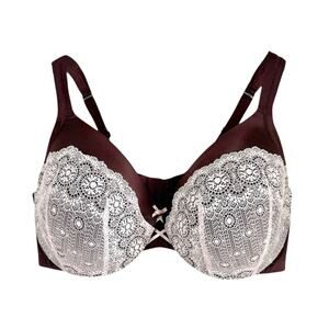Cacique Full Coverage Lace Bra 42DD Burgundy Maroon Pink 4 Hook Closure Pin Up